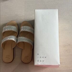 A New Day Glittering Silver Slide Sandals